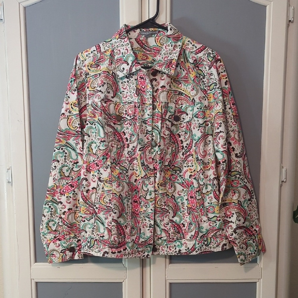 Jessica London White Multi Paisley Jean Jacket 14W - Picture 2 of 12